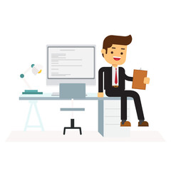 Businessman sitting at office desk in office