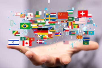 World map with all states and their flags,3d render.