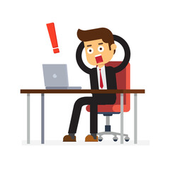 Scared businessman screaming holding his head