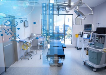 Operating theatre with digital interface representating country , with hospital background concept
