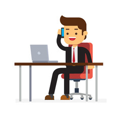 Businessman sitting in the office calling with smartphone
