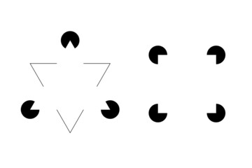 Kanizsa figures trigger the percept of an illusory contour by aligning Pac-Man-shaped inducers in the visual field such that the edges form a shape. Although not explicitly part of the image - obrazy, fototapety, plakaty