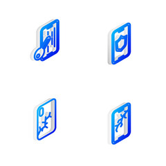 Set Isometric line Mobile with shield, Glass screen protector, broken and icon. Vector
