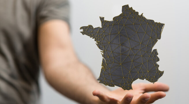 france map of the country 3d in hand