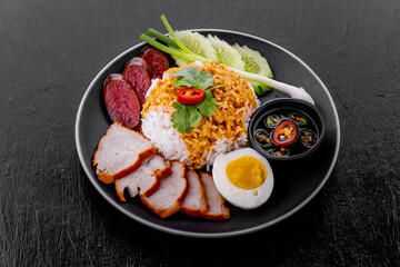 Barbecued red pork in sauce with rice