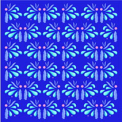 A pattern made up of drops, leaves and circles