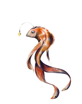 Fantasy red fish with light bulb. Illustration
