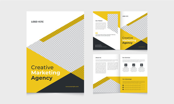 Corporate Business bifold brochure template with modern, minimal and abstract design