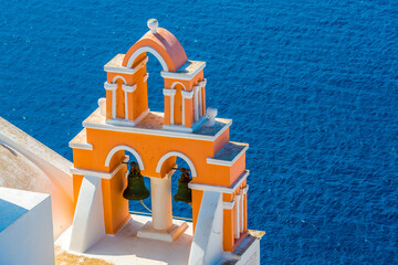 A bell tower on the island of Santorini.