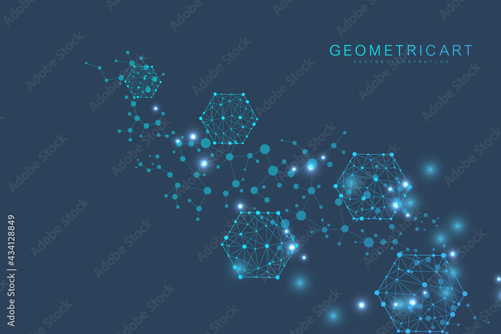 Poster technology structure molecular connect elements. connection with hexagons elements. vector illustrat