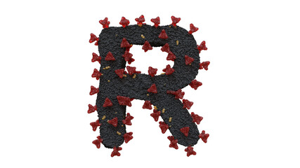 3d illustration of corona virus typeface the character R