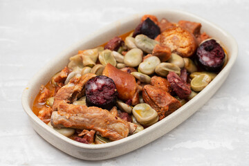 typical portuguese dish beand with meat and smoked sausages
