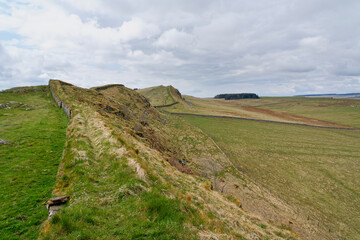 Hadrians Wall winding its way across the Northumberland landscape