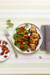 Eggplant salad with lentils herbs and almonds (ph. Marianna Franchi)