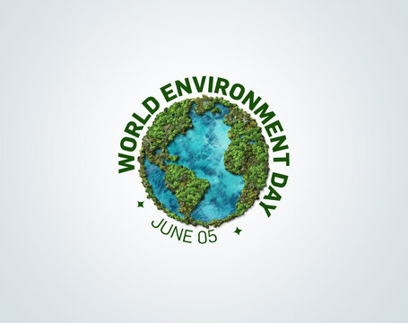 World Environment day concept 2021. Ecosystem Restoration 2021 environment day concept 3d tree background. earth Globe In Green Forest - Environment day Concept.