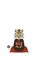 和風2022年の寅の年賀状と手書きの筆文字のベクターイラスト素材
