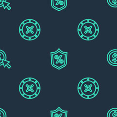 Set line Loan percent, Safe and Coin money with dollar on seamless pattern. Vector