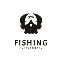fishing horror island logo design illustration