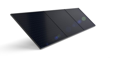 Closeup Of Solar Panels With Sunlight And Blue Sky Background 3d