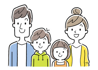 ベクターイラスト素材：2人の子供を持つ夫婦、4人家族

