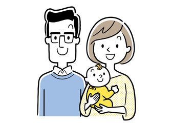 ベクターイラスト素材：赤ちゃんがいる夫婦、3人家族
