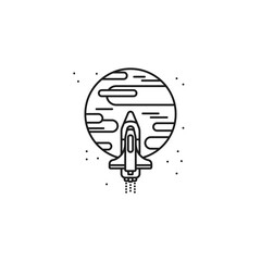 Spaceship approaching planet Mars vector line icon