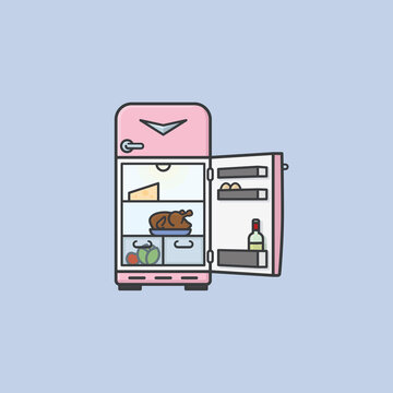 Open retro refrigerator vector illustration for Throw Out Your Leftovers Day on November 29