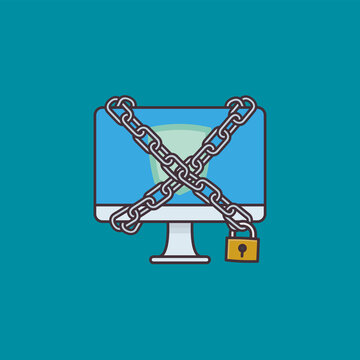 Computer in chains vector illustration for Computer Security Day on November 30.