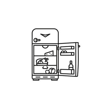 Open retro refrigerator vector line icon