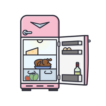 Open retro refrigerator isolated vector illustration for Throw Out Your Leftovers Day on November 29
