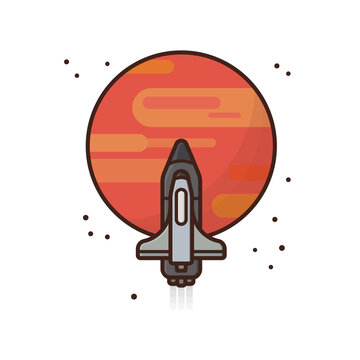 Spaceship approaching planet Mars isolated vector illustration for Red Planet Day on November 28