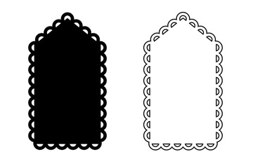 Scalloped edge hang tag silhouette and outline template. Clipart image
