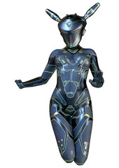 3D Rendering Space Super Woman on White
