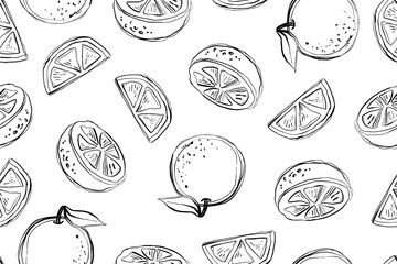 Seamles pattern of oranges, monochrome vector