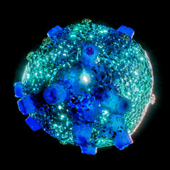 Virus particle floating on black dark background. 3d render.