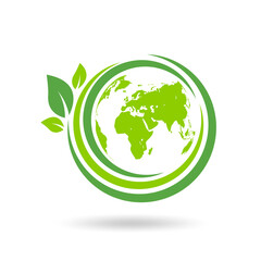 Green ecology logo design for World environment day, Earth day, Eco friendly and Sustainability concept, Vector illustration - obrazy, fototapety, plakaty