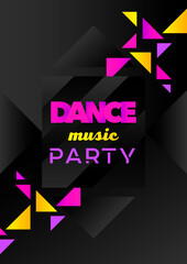 Obraz premium Vertical dance party template with bright color graphic elements and text. Vector illustration.