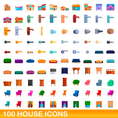 100 house icons set. Cartoon illustration of 100 house icons vector set isolated on white background