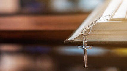 The opened Bible on altar in the public church.