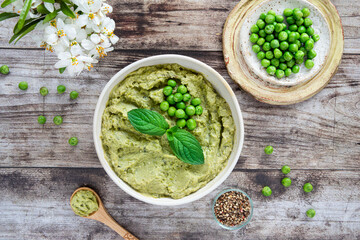 Close-up of a plate of mashed peas
