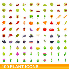 100 plant icons set. Cartoon illustration of 100 plant icons vector set isolated on white background
