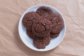 high angle view image of cookie on white plate