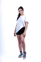 Fototapeta premium pretty woman doing sports in photo studio