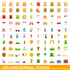 100 universal icons set. Cartoon illustration of 100 universal icons vector set isolated on white background