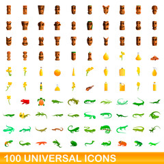 100 universal icons set. Cartoon illustration of 100 universal icons vector set isolated on white background