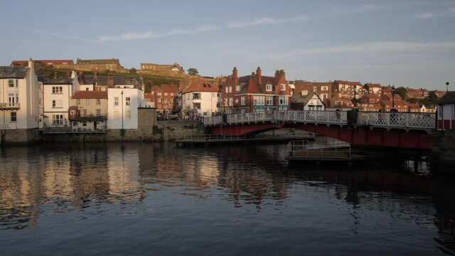 Houses, River Esk and St. Mary's Church, Whitby, North Yorkshire, England, United Kingdom, Europe