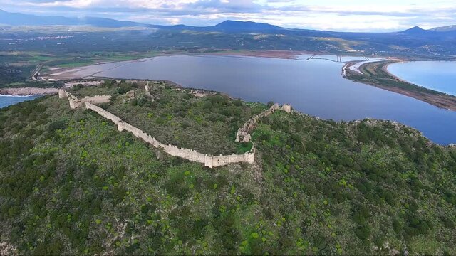 Aerial view of Palaiokastro Old Navarino castle, near Pylos, Greece, Europe