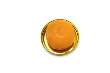 eye view of a Peeled and frozen soft persimmon isolated on white background.