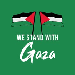 We stand with gaza typography with hand holding flag illustration design