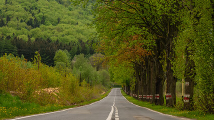 The beginning of the road of one hundred bends in Radków.